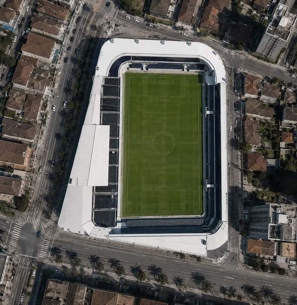 Fotos de como deve ficar a Vila Belmiro após a finalização do processo de modernização da Vila, em março de 2027.
