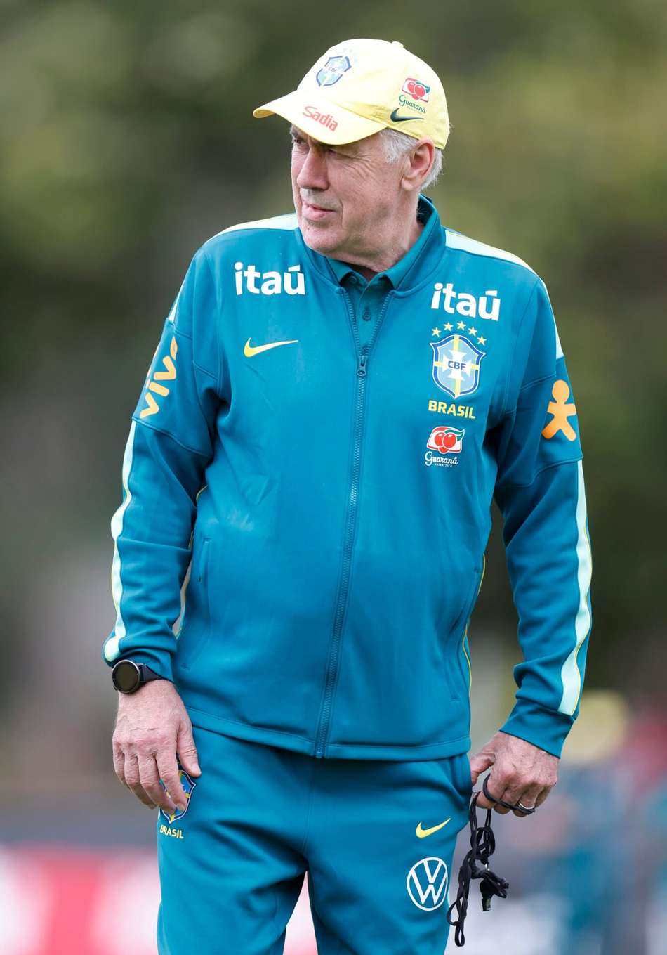O técnico Carlo Ancelotti em treino da Seleção Brasileira na Austrália