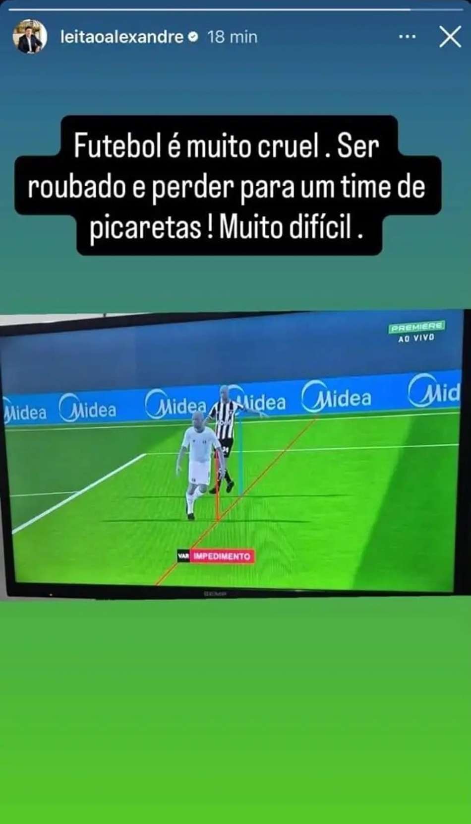 Publicação feita pelo CEO do Grêmio após a partida contra o Botafogo 