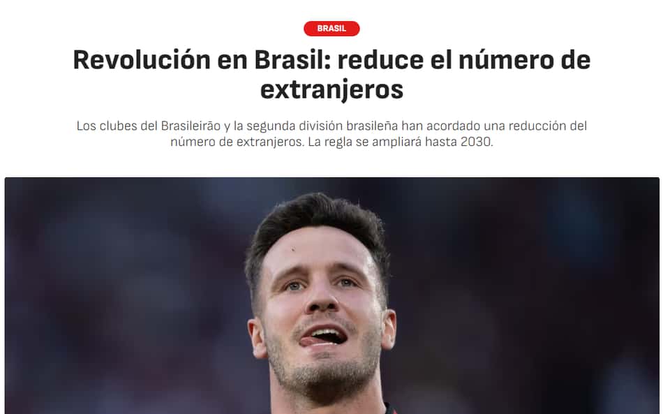 Manchete do Diario AS sobre a redução de estrangeiros no Brasileirão