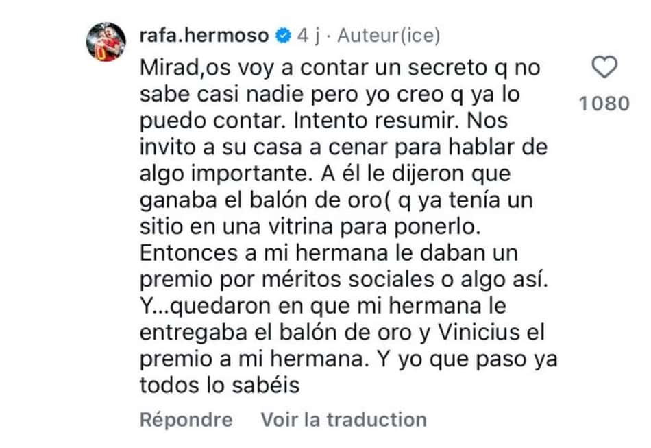 Comentário de Rafa Hermoso sobre a Bola de Ouro de Vini Jr