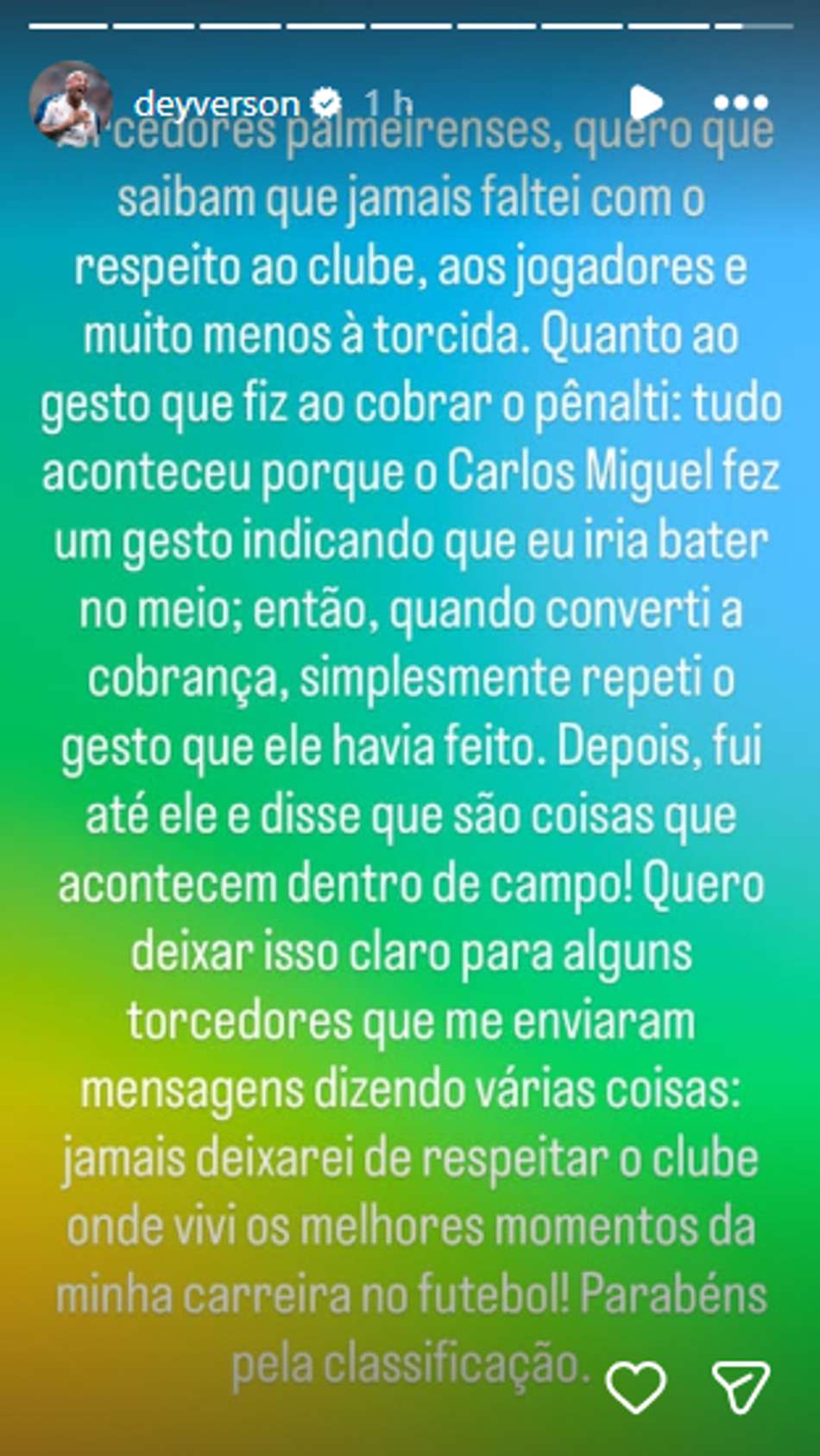 Deyverson quebra silêncio após gesto em LDU x Palmeiras (Foto: Reprodução)