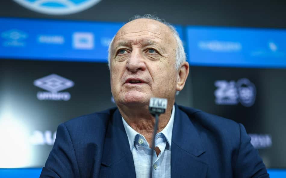 Felipão em sua entrevista coletiva de apresentação como coordenador técnico do Grêmio. (Foto: Lucas Uebel/Grêmio FBPA)