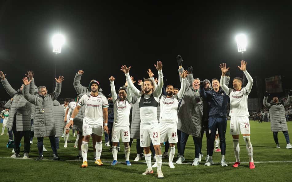 Time do Fluminense comemora classificação na Libertadores