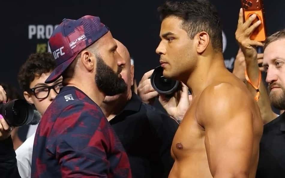 'Borrachinha' encara Murzakanov durante pesagem do UFC 327 (Foto: Reprodução/UFC)