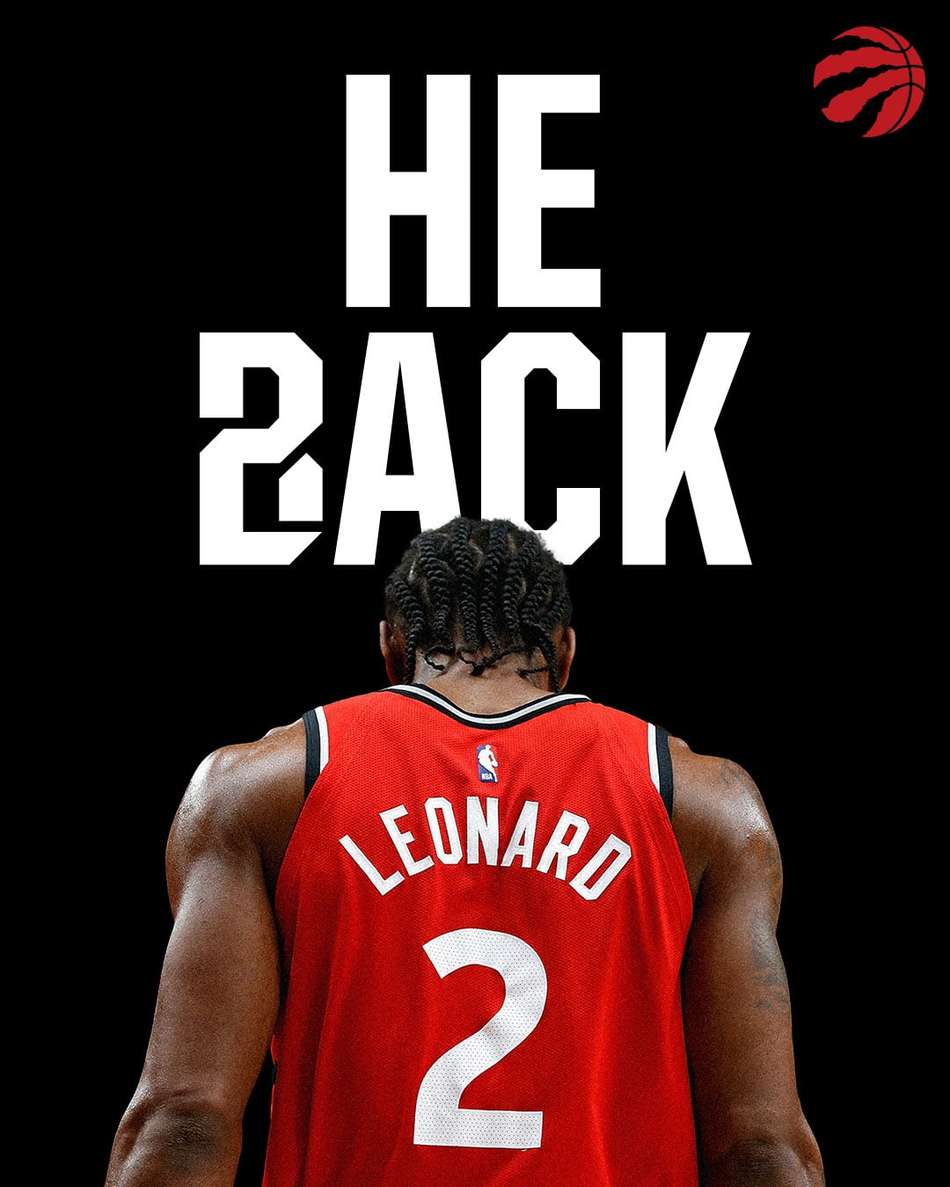 Kawhi Leonard está de volta ao Toronto Raptors (Foto: Reprodução/X/Raptors)