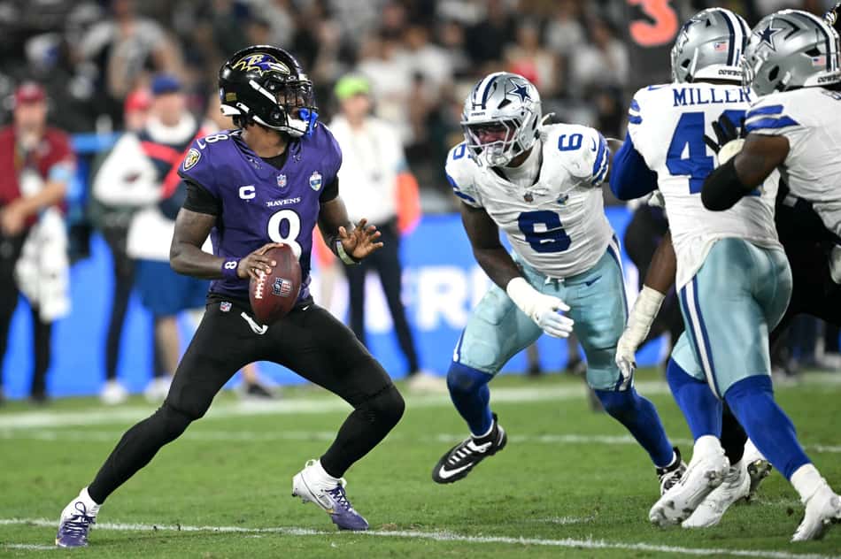 Lamar Jackson no NFL Rio Game (Photo by MAURO PIMENTEL / AFP)