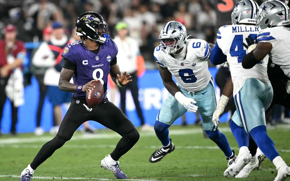 Lamar Jackson no NFL Rio Game (Photo by MAURO PIMENTEL / AFP)