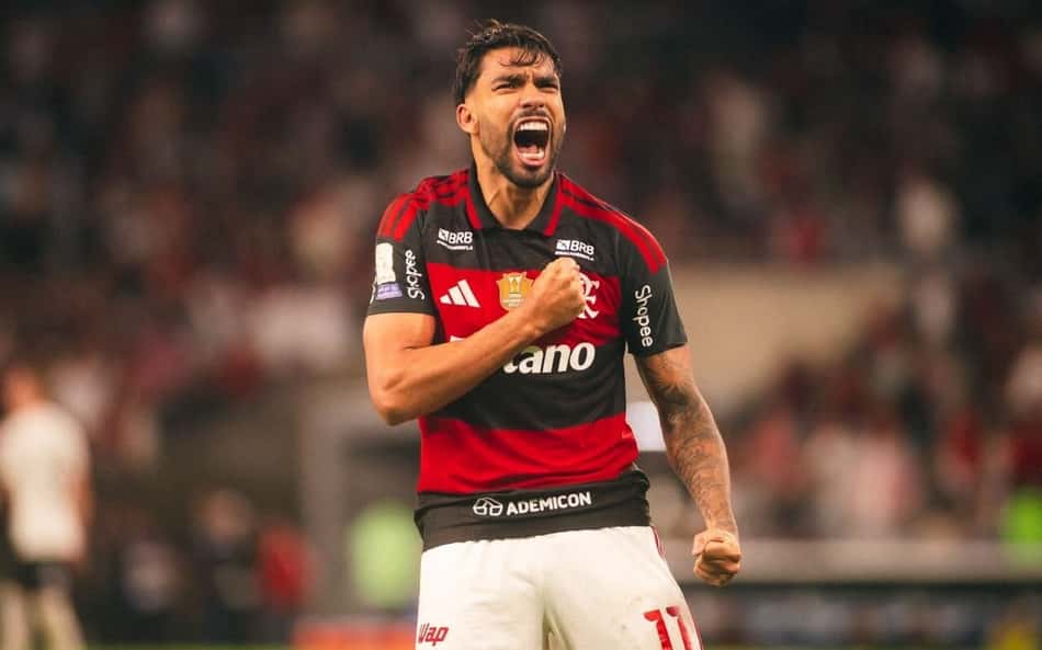 Lucas Paquetá em comemoração do primeiro gol de Flamengo e Corinthians, pelo Campeonato Brasileiro