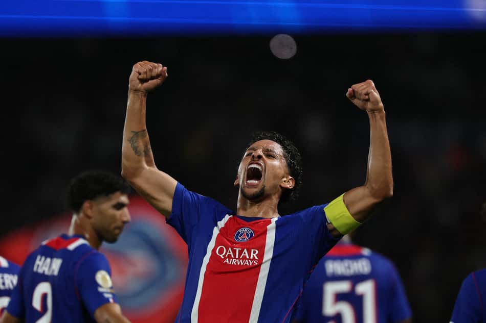 Marquinhos celebra o gol do PSG sobre o Monaco pelo Campeonato Francês
