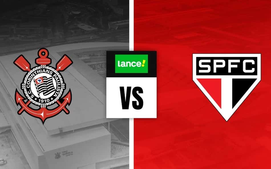 Escudos de Corinthians x São Paulo com símbolo do Lance para palpites de futebol