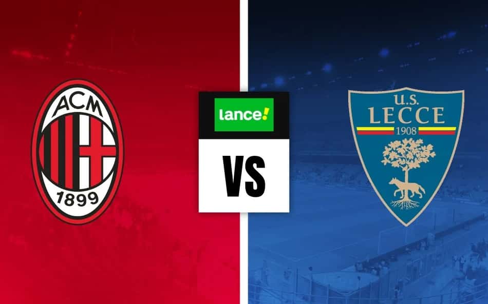 Escudos de Milan x Lecce com simbolo do Lance para palpites de futebol