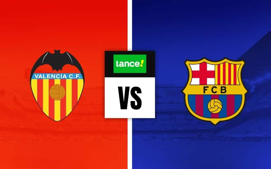 Escudos de Valencia x Barcelona com símbolo do Lance para palpites de futebol