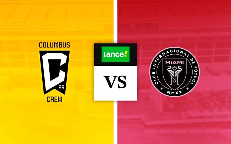 Escudos de Columbus Crew x Inter Miami com logo do Lance para palpites de futebol