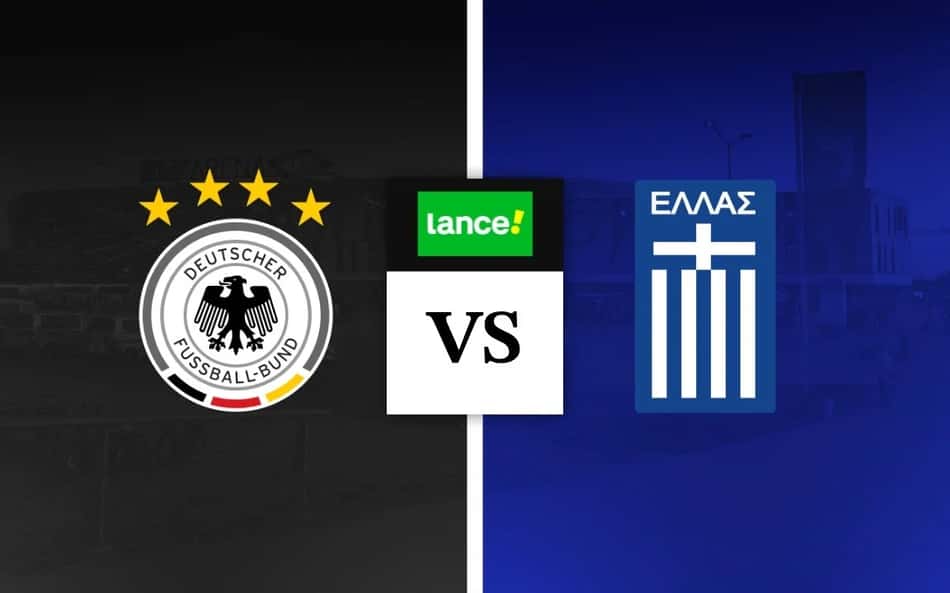 Escudos de Alemanha x Grécia com símbolo do Lance para palpite de futebol