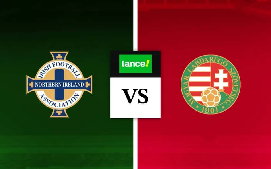 Escudos de Irlanda do Norte e Hungria, com logo do Lance para palpites de futebol