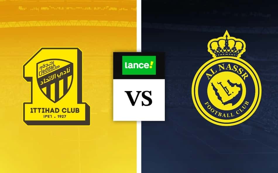 Escudos de Al Ittihad x Al Nassr com símbolo do Lance para palites de futebol