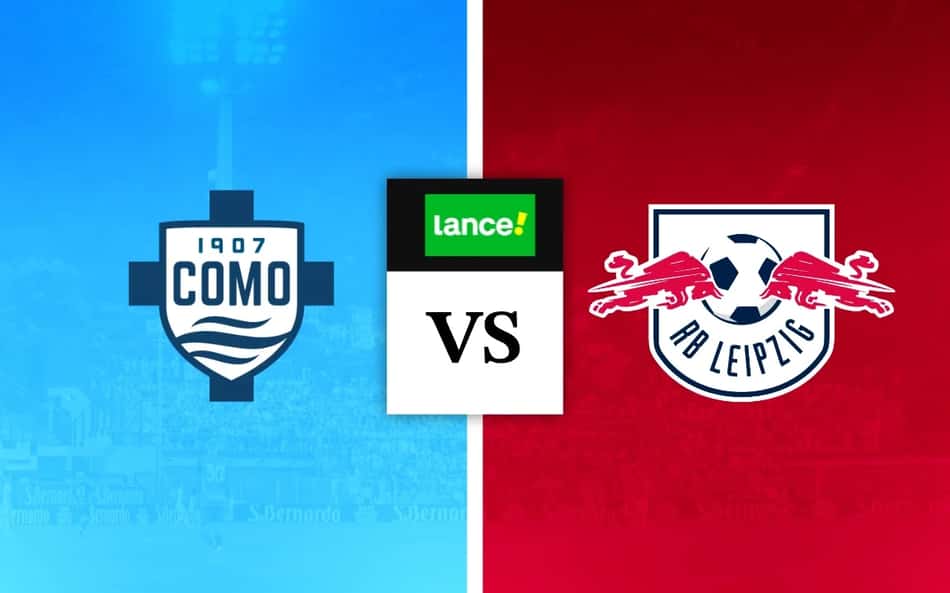 Escudos de Como e RB Leipzig em palpites de futebol