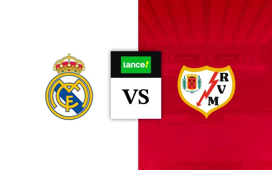 Escudos de Real Madrid e Rayo Vallecano em palpites de futebol