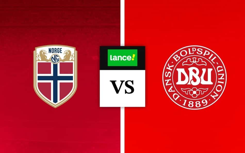 Escudos de Noruega e Dinamarca para Palpites na Nations League com logo do Lance!