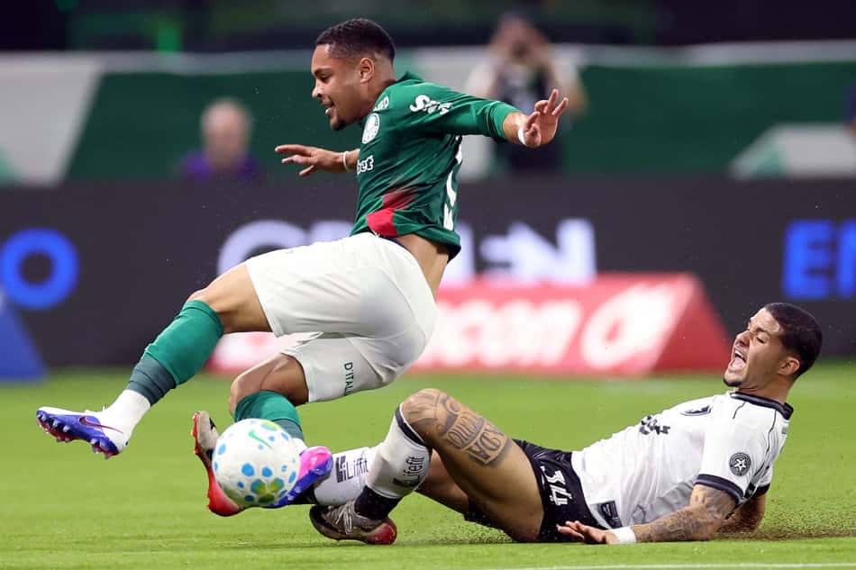 Vitor Roque e Justino em jogo do primeiro turno entre Palmeiras e Botafogo (Foto: Vítor Silva/Botafogo)