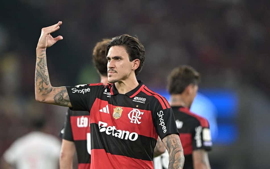 Pedro comemora gol em Flamengo x Bragantino