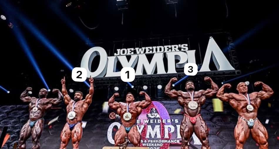 Posicionamento dos atletas na final da Open em 2025 (Foto: Divulgação Mr. Olympia)