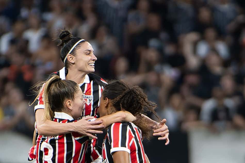 Bruna Calderan, atleta do Sao Paulo durante partida contra o Corinthians no estadio Arena Corinthians pelo Campeonato Brasileiro Feminino 2026