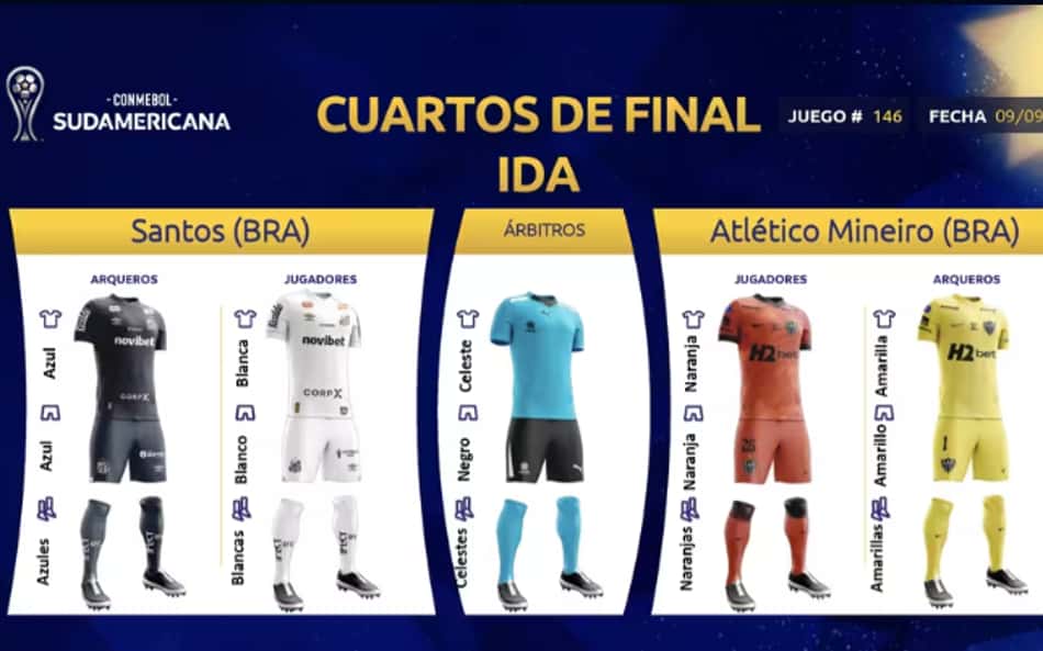 Uniformes Atlético x Santos (reprodução Conmebol)
