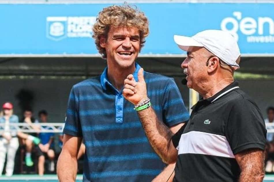 Guga Kuerten e Larri Passos em quadra (Foto: Divulgação)