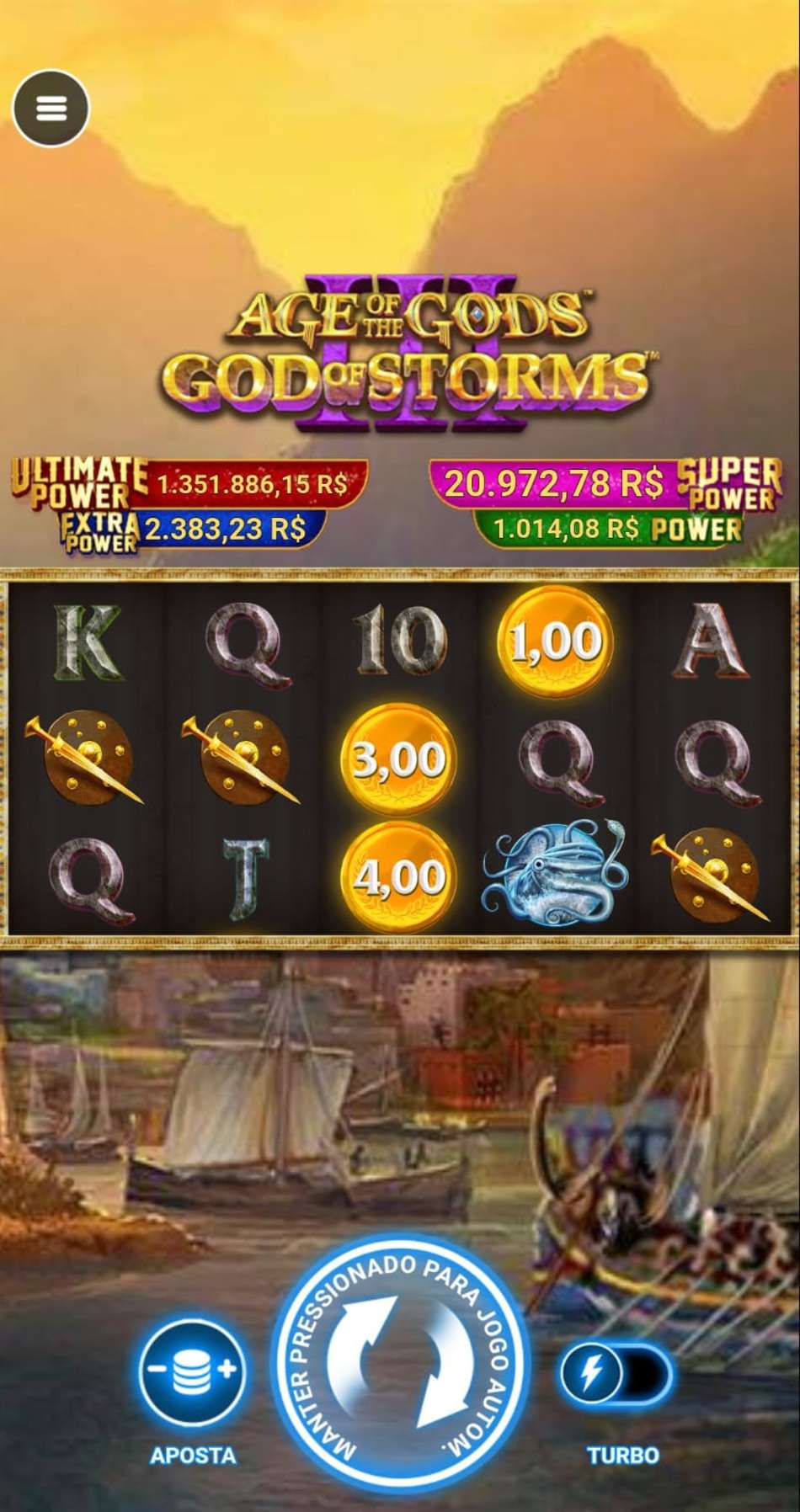 Captura de tela do slot Age of the Gods no cassino Brazino777.