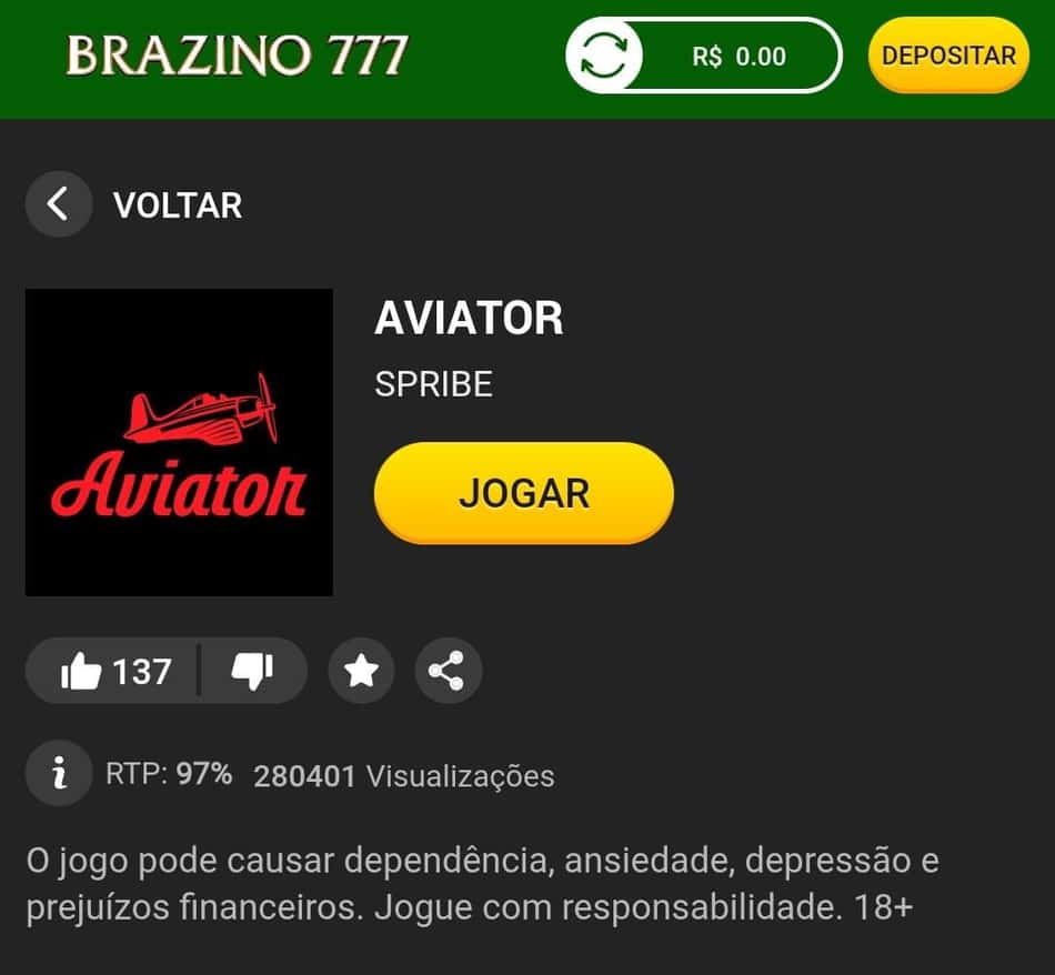 Captura de tela do Aviator no cassino Brazino777.