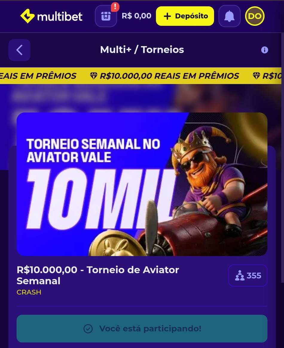 Captura de tela do torneio semanal no Aviator do cassino Multibet.