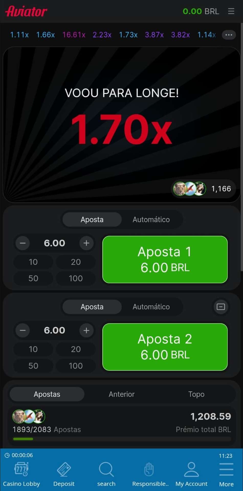 Captura de tela do Aviator no cassino oficial da Sportingbet com detalhes do jogo.