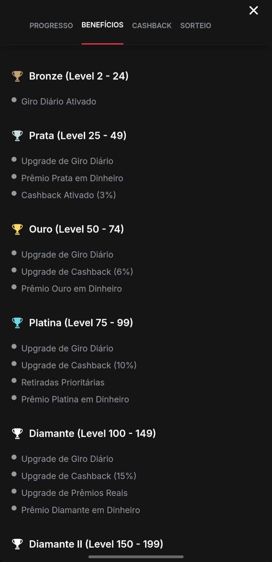 Captura de tela do campo de progresso do clube VIP da Blaze, uma das melhores casas de apostas do Brasil.