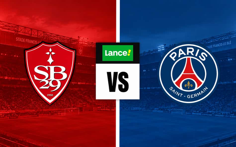 Escudos de Brest x PSG com símbolo do Lance para palpites de futebol