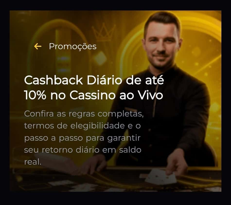 Captura de tela da imagem de campanha da promoção de cashback nas apostas no cassino ao vivo.