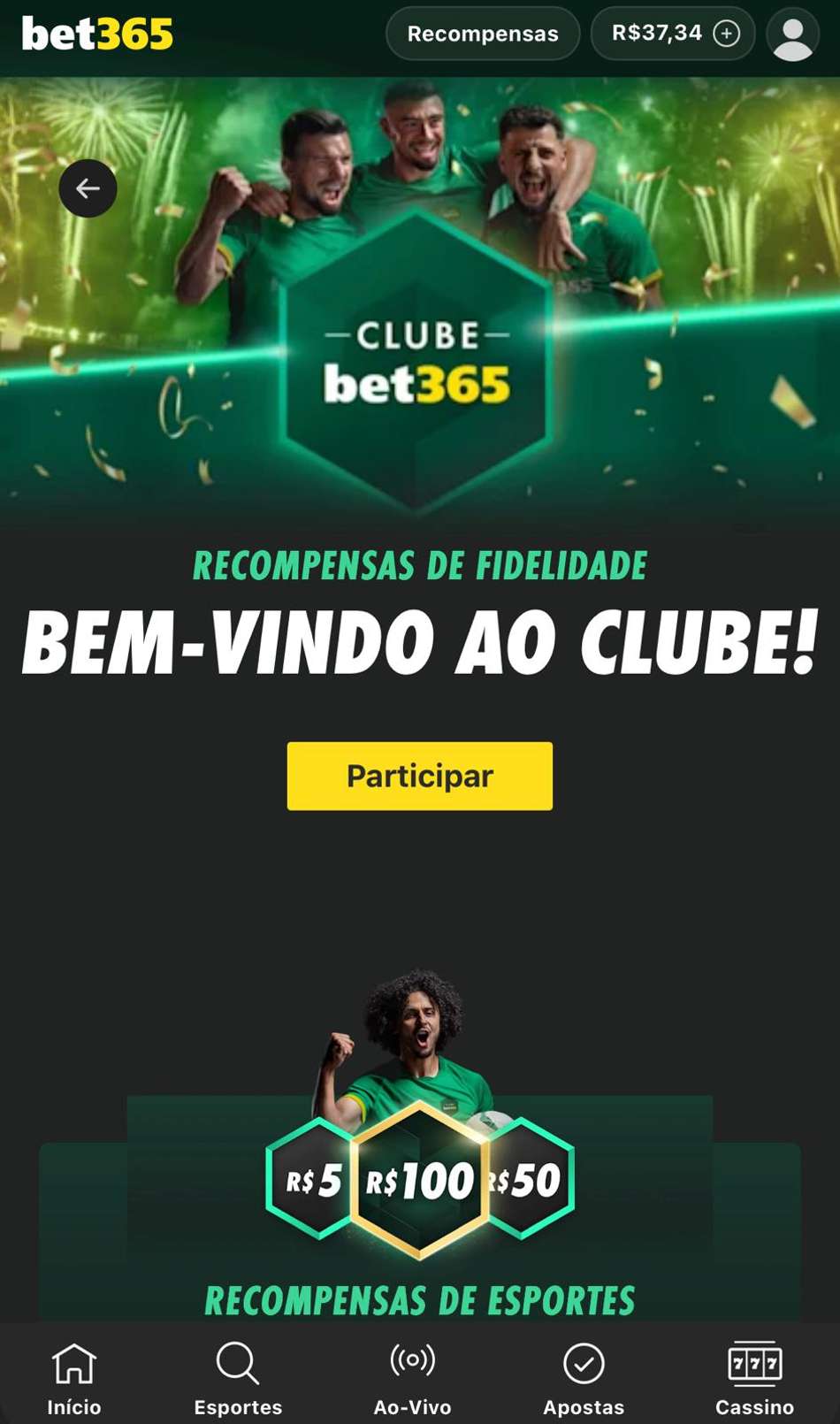 Captura de tela do Clube bet365.