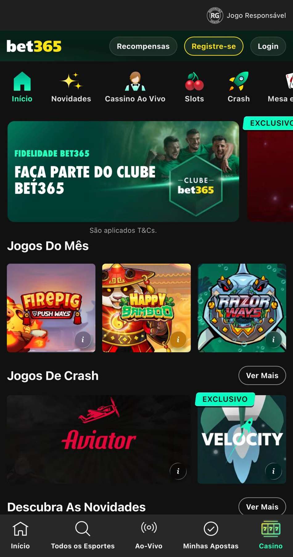 Captura da tela de cassino na bet365.