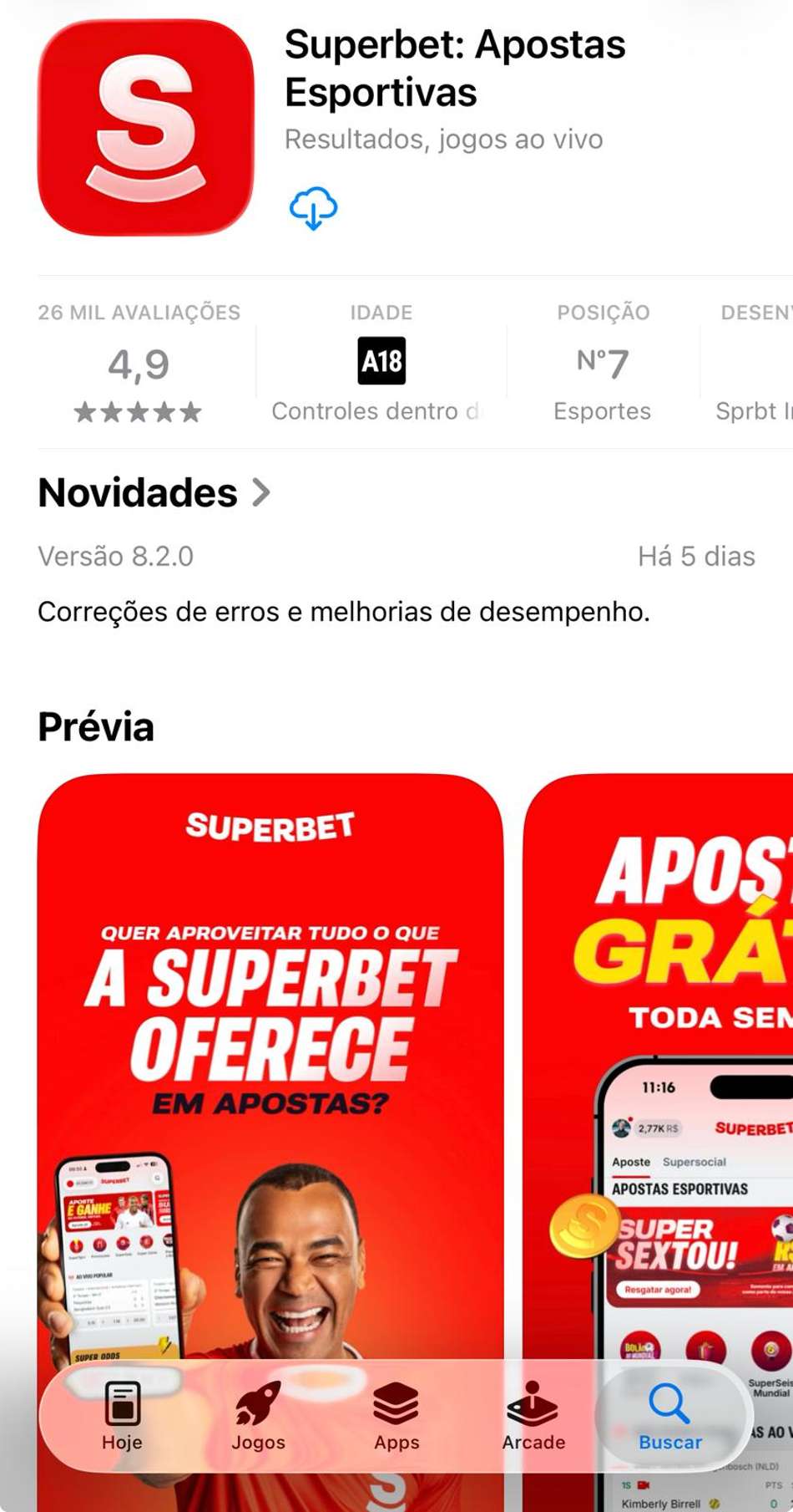 Captura de tela do Superbet App na App Store.