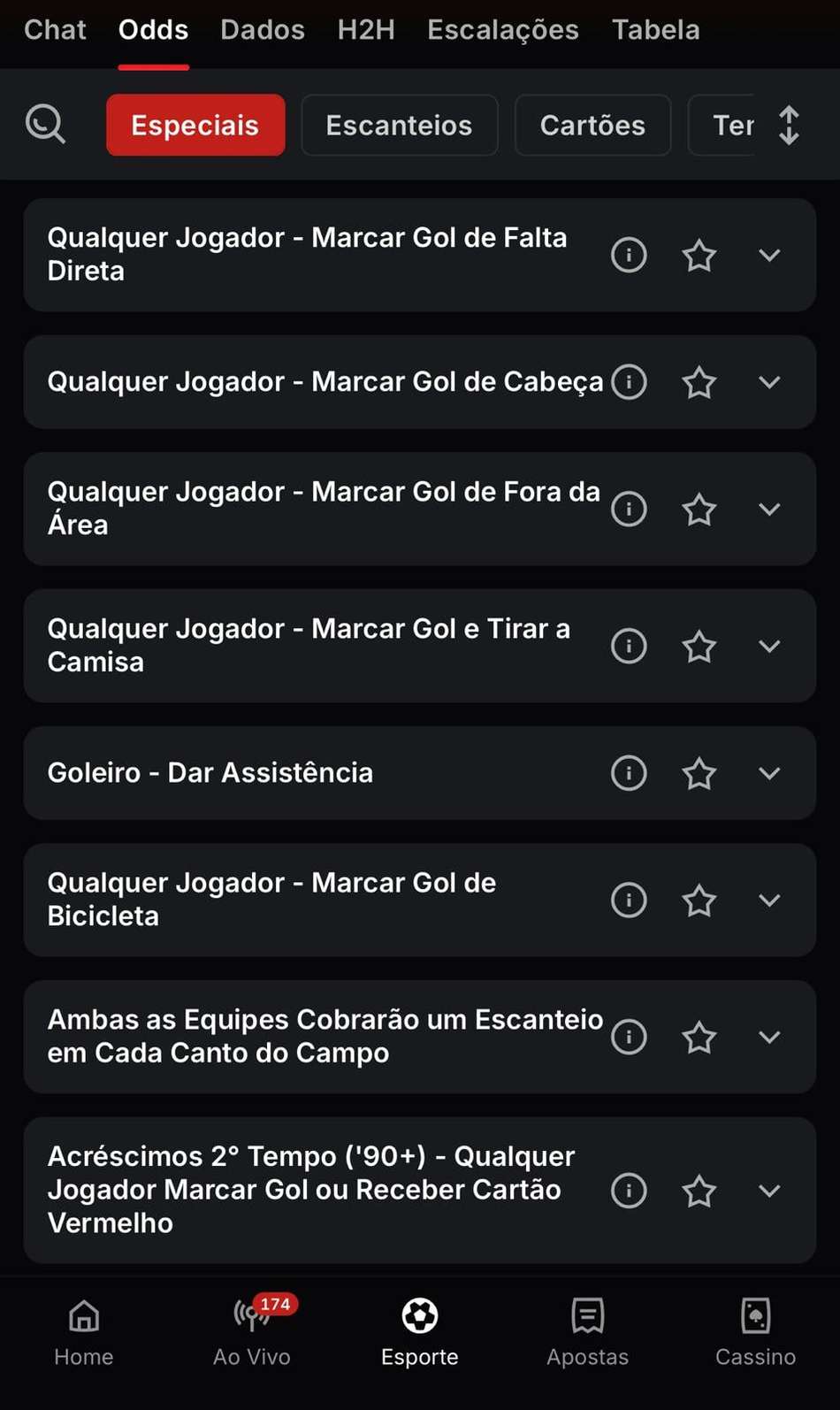 Captura de tela mostra mercados de futebol na Superbet.