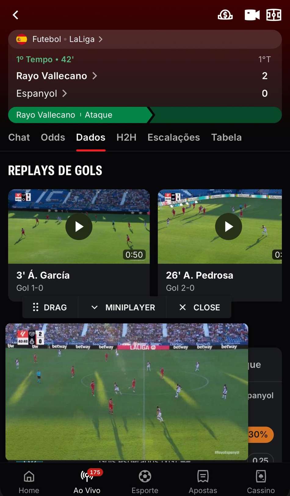 Captura de tela mostra o streaming ao vivo com o código Superbet ativado no cadastro.
