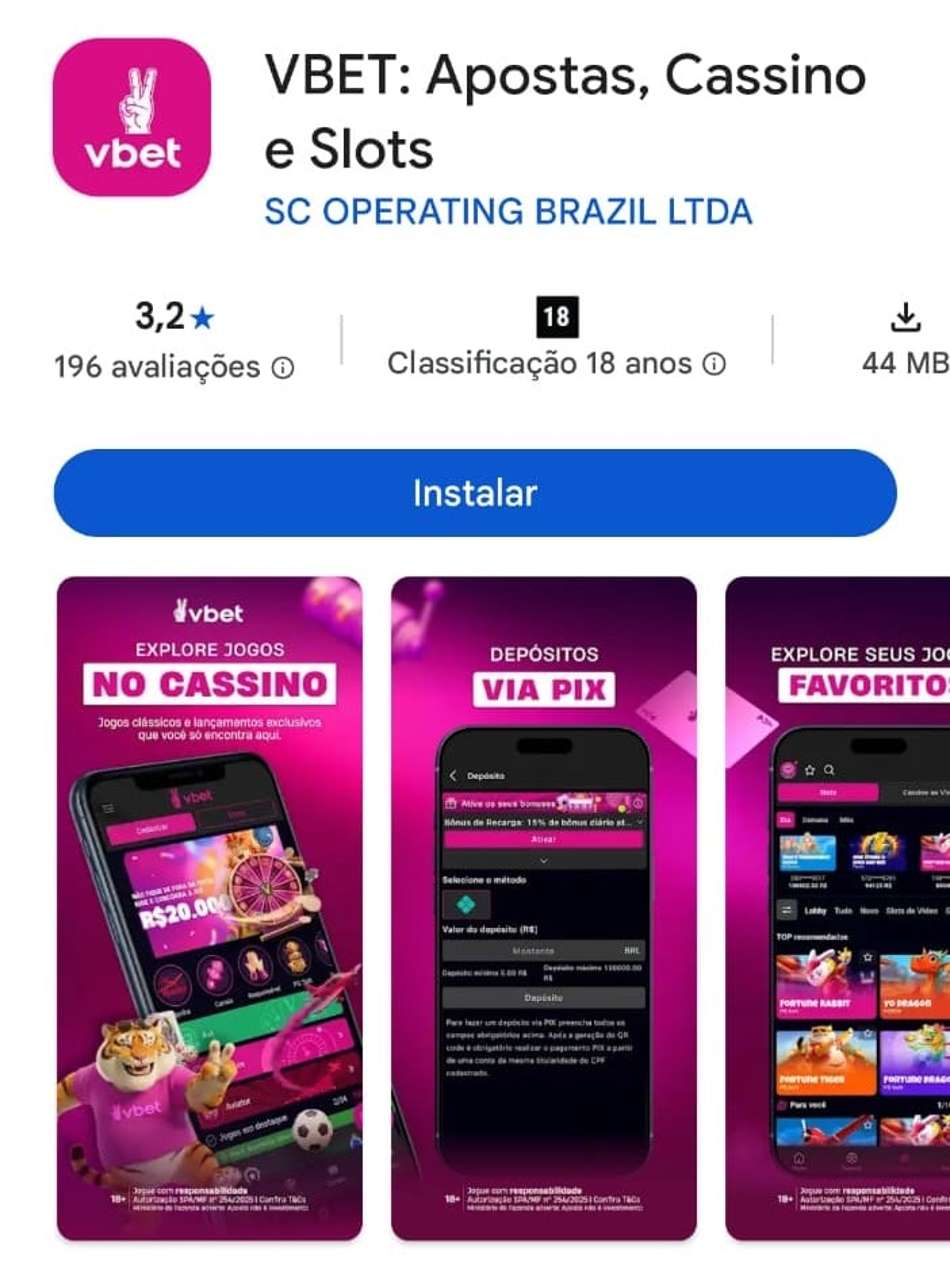 Captura de tela do aplicativo da Vbet na Play Store.