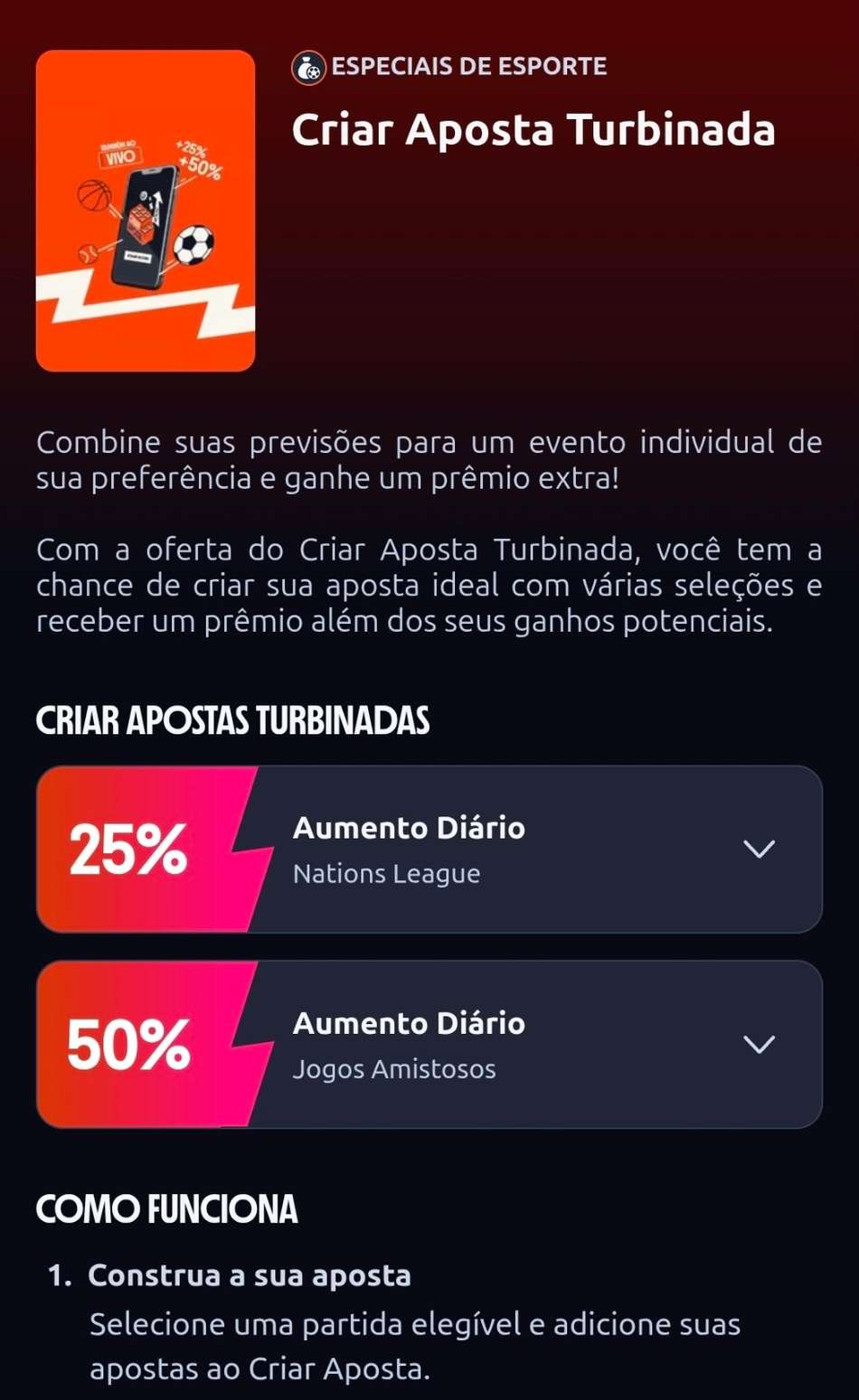 Captura de tela do Criar Aposta Turbinada da Betano.