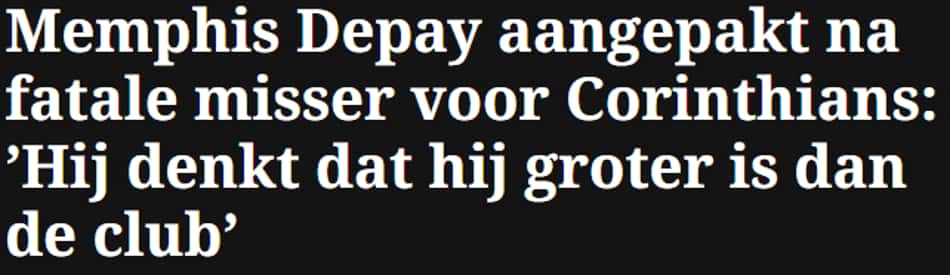 De Telegraaf repercute pênalti perdido por Memphis Depay pelo Corinthians na Libertadores (Foto: Reprodução)