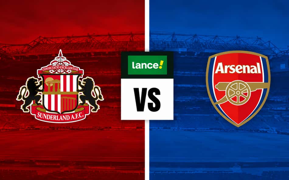 Escudos de Sunderland x Arsenal com símbolo do Lance para palpites de futebol
