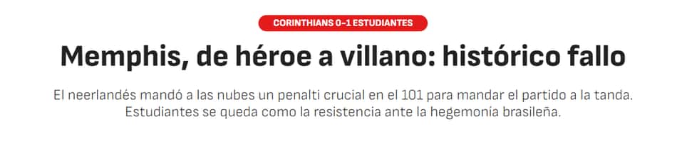 Diario As repercute pênalti perdido por Memphis Depay pelo Corinthians na Libertadores (Foto: Reprodução)
