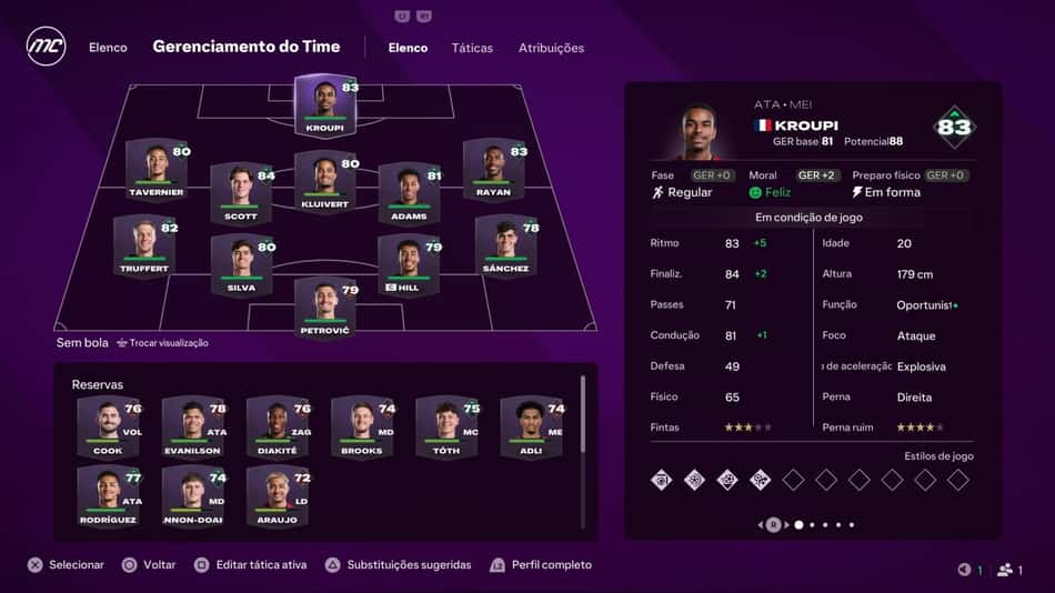 Gerenciamento do time no modo carreira do EA FC 27