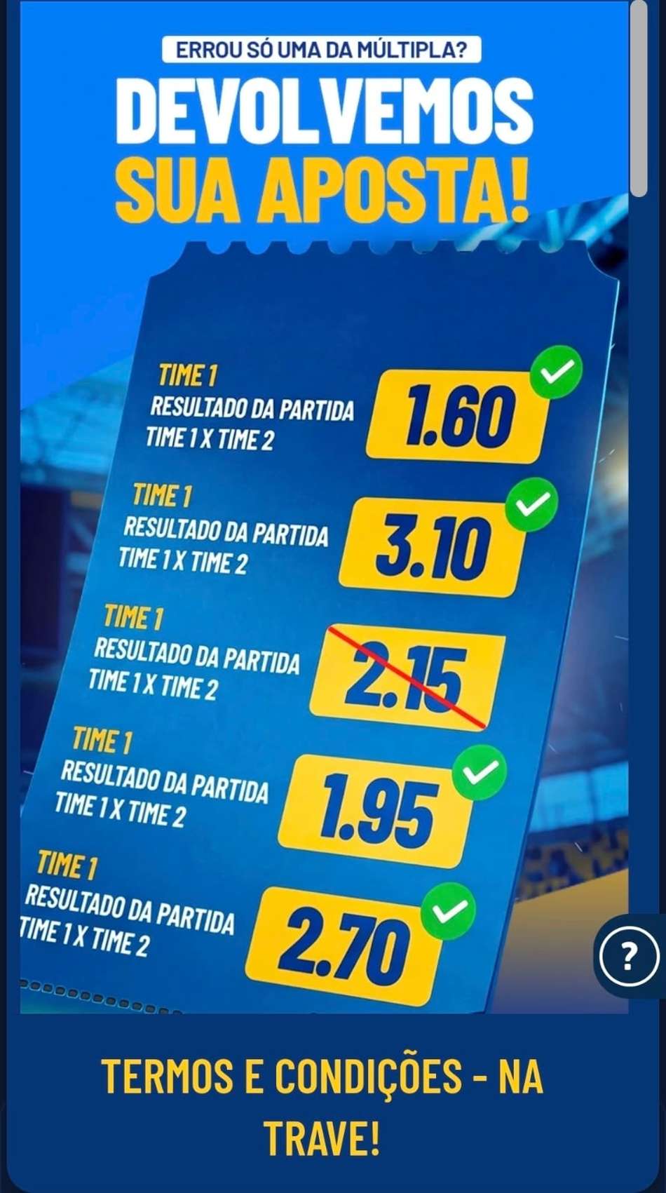 Captura de tela da campanha Na Trave da Galera Bet, uma das melhores casas de apostas com freebet.