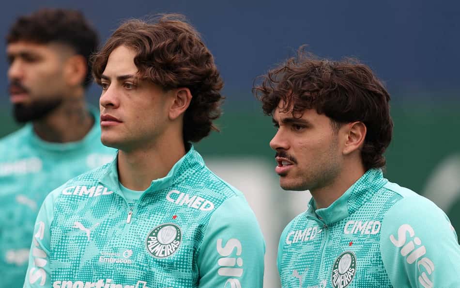Giay e Mauricio durante treino do Palmeiras (Foto: Cesar Greco/Palmeiras/by Canon)